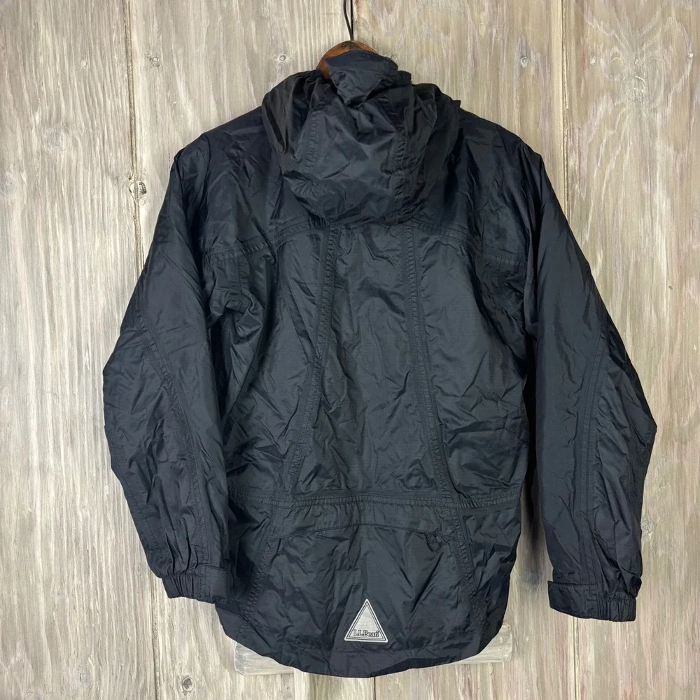 L.L. Bean Black Hooded Trail Model Jacket Reflective Stripe Kids M 10-12 #248055